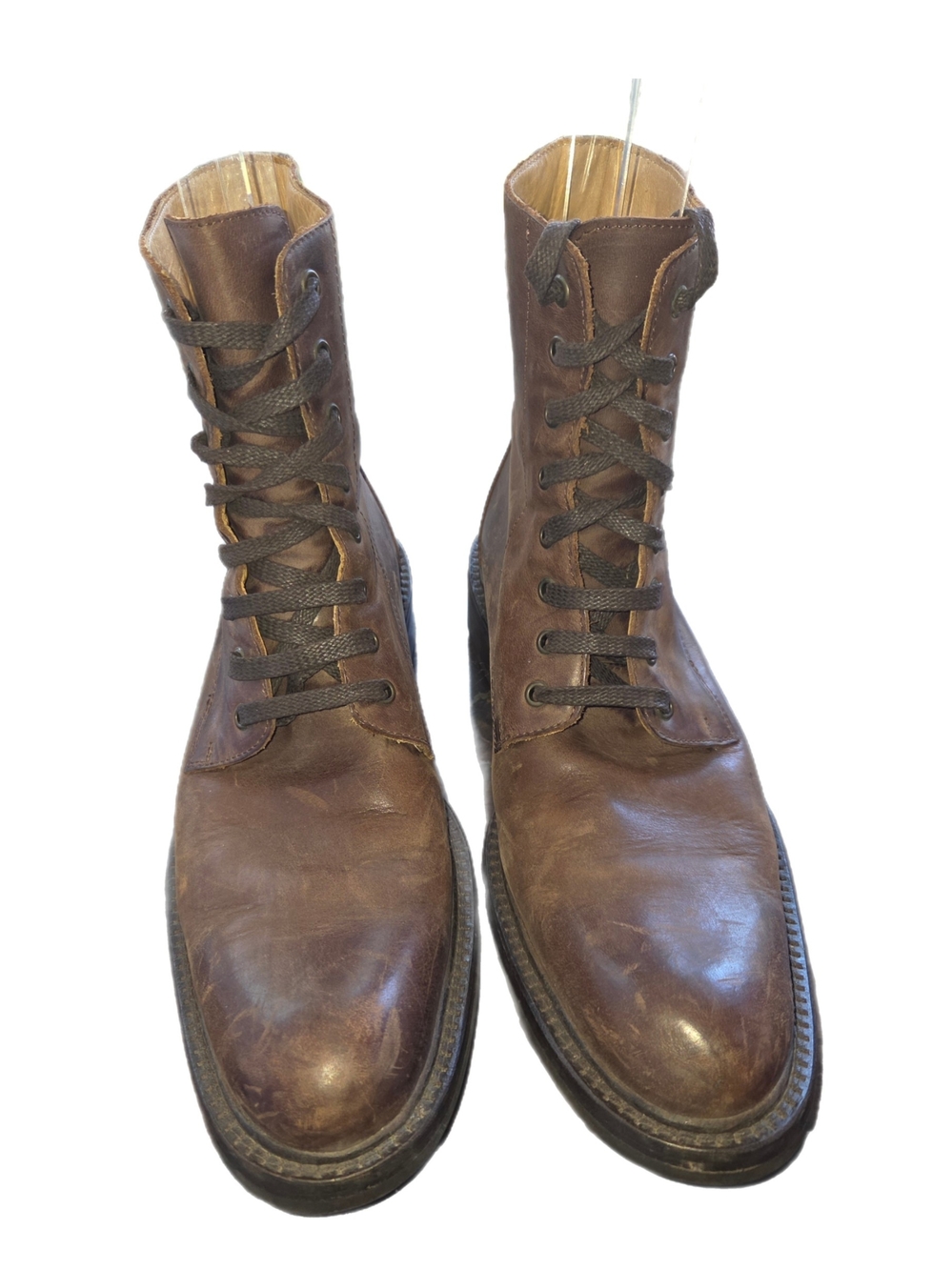 Buttero Men's Brown Leather Distressed Lace-Up High-Top Boots Size 43 1/2 - Picture 4 of 7